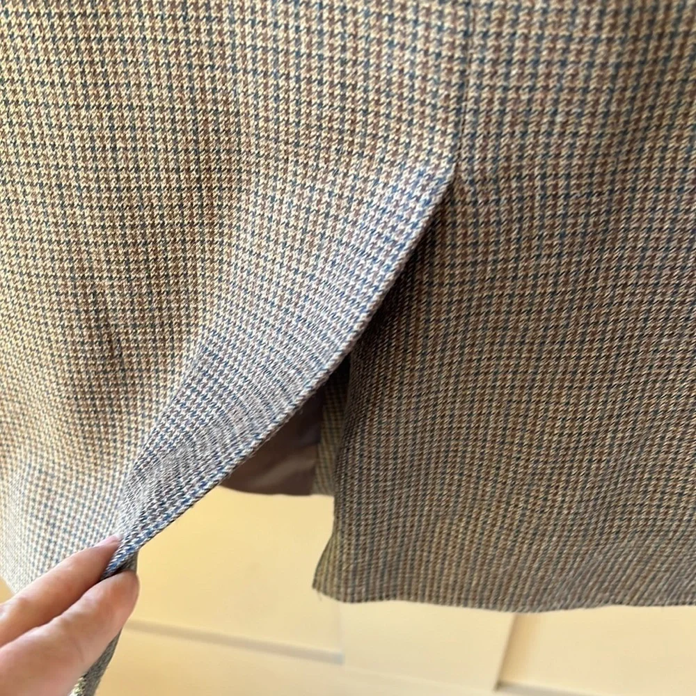 Lauren Ralph Lauren 44R SportsCoat Blazer Houndstooth Wool/Silk/Cashmere TanNavy